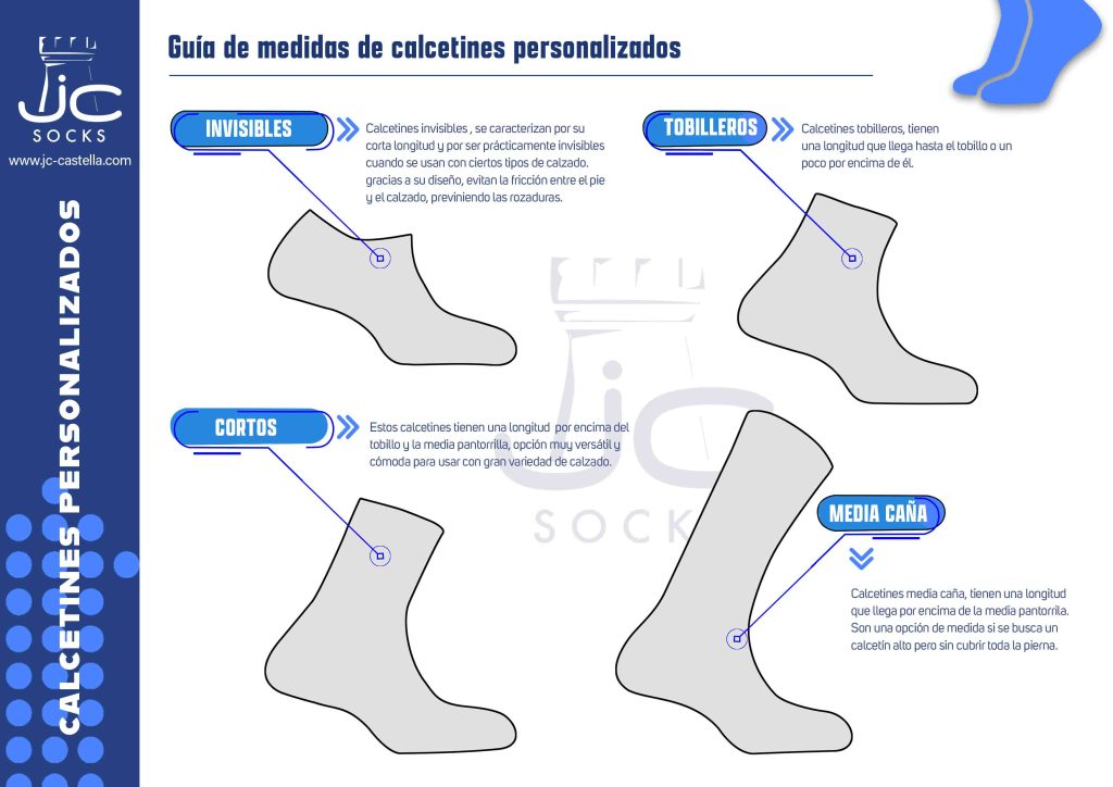 Medidas altura calcetines personalizados fabricante calcetines Barcelona
